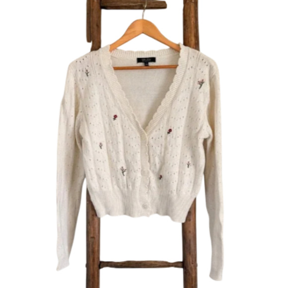 Witty Fox Women's Embroidery Flower Trim Cardigan Sweater size M 6-10 - Picture 1 of 5